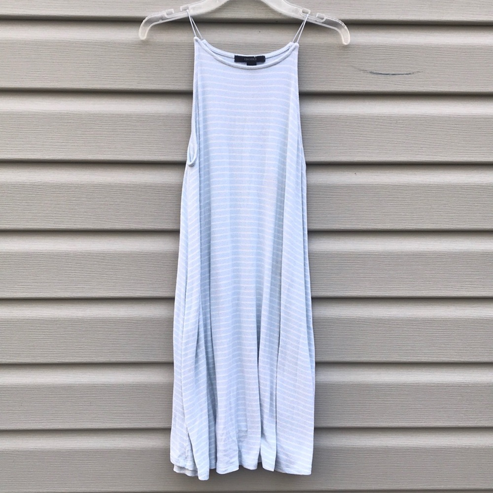 Light Blue Striped Swing Mini Dress